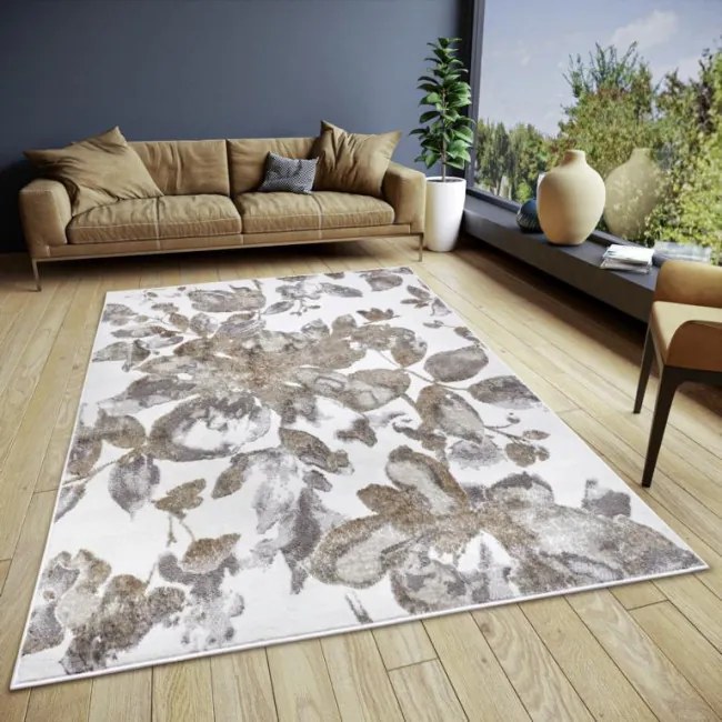 Koberec Hanse Home Shine Floral biely / sivý / hnedý