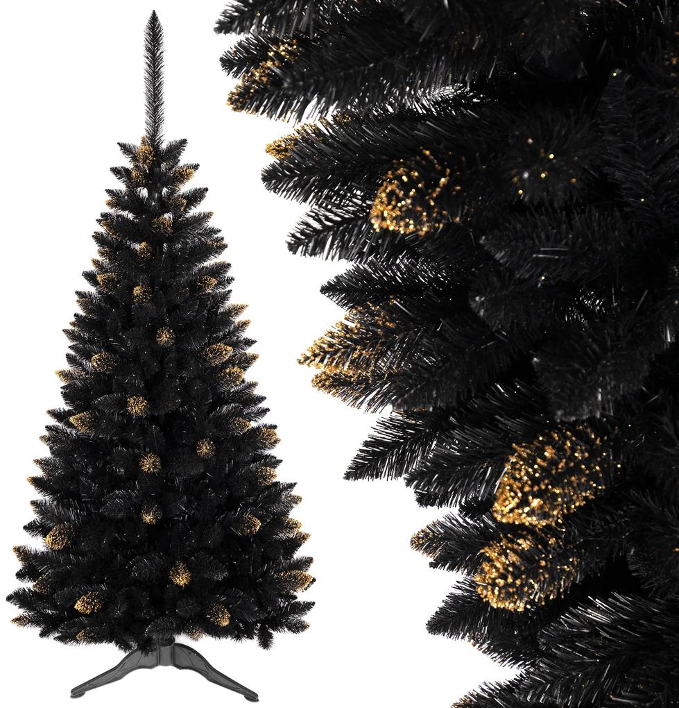 Čierny vianočný stromček so zlatými vetvičkammi 180 cm