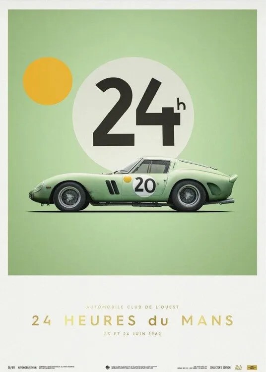 Umelecká tlač Ferrari 250 GTO - Green - 24h Le Mans - 1962 - Collector's Edition