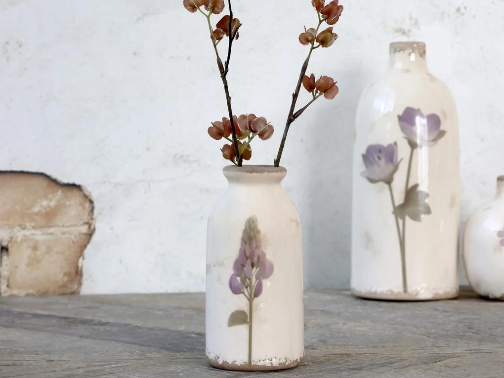 Krémová keramická dekoračná váza s kvetom lupiny Versailles - Ø 7*15cm