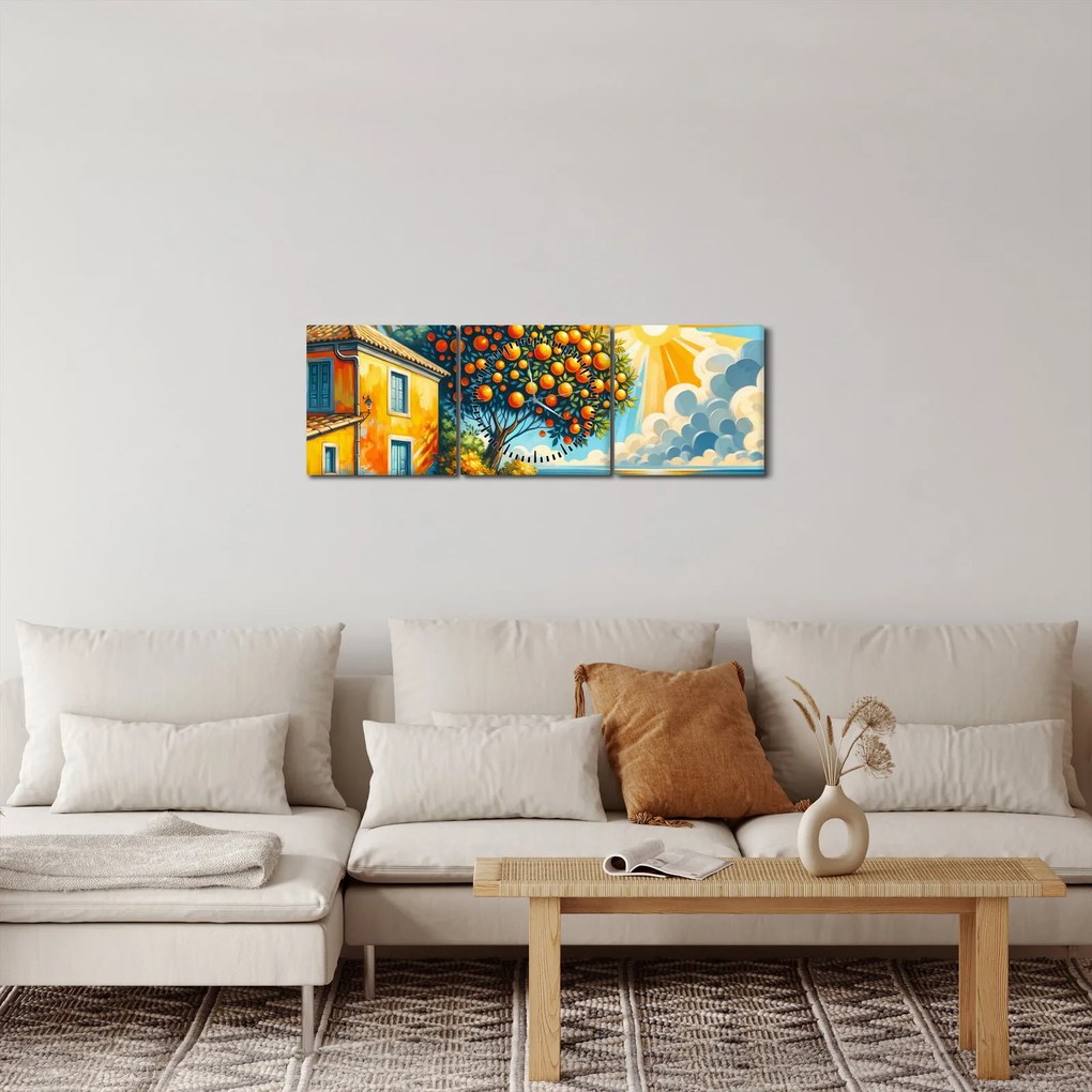 Obraz - Dom s pomarančmi I. (s hodinami) (90x30 cm)