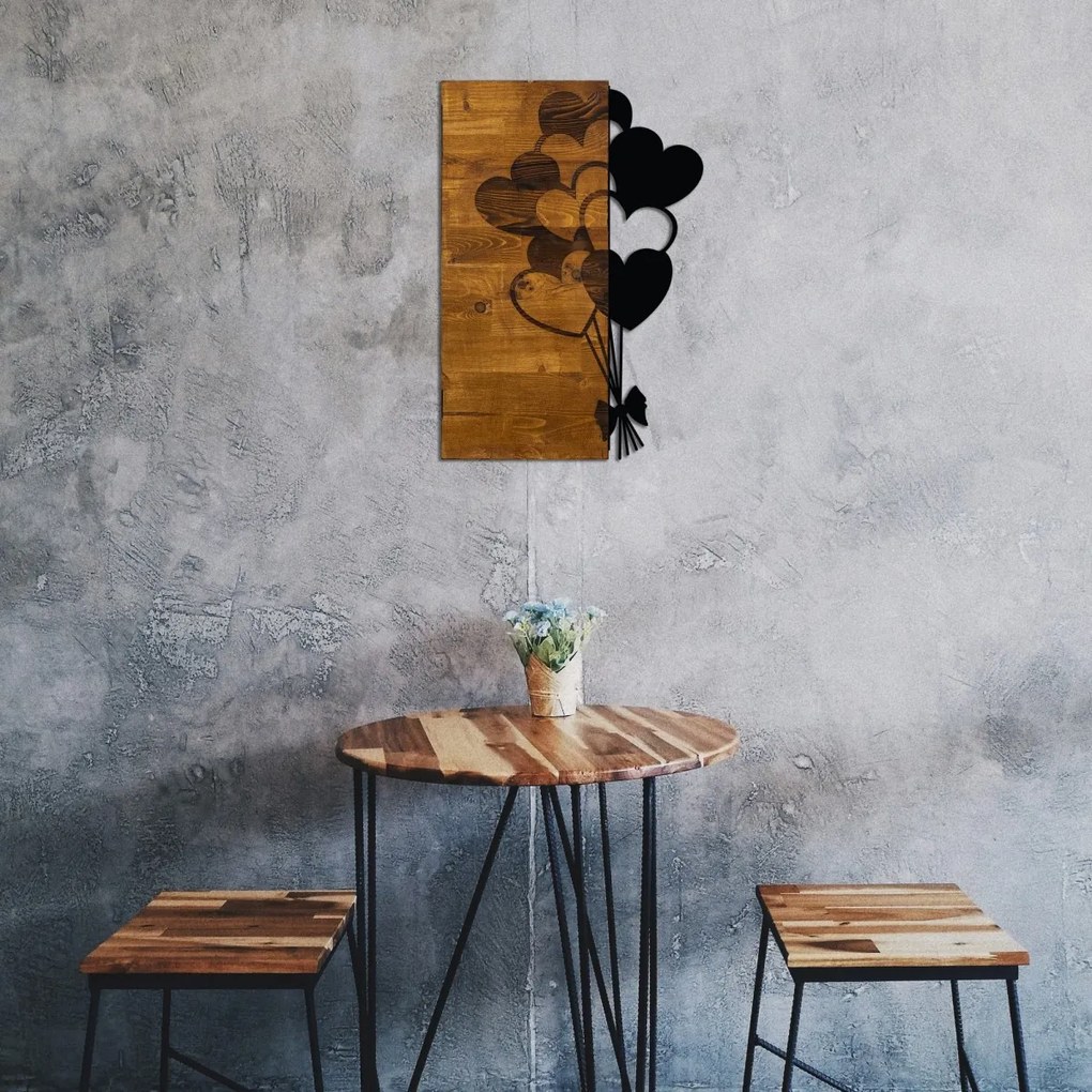 Nástenná drevená dekorácia LÁSKA BALÓNY hnedá/čierna