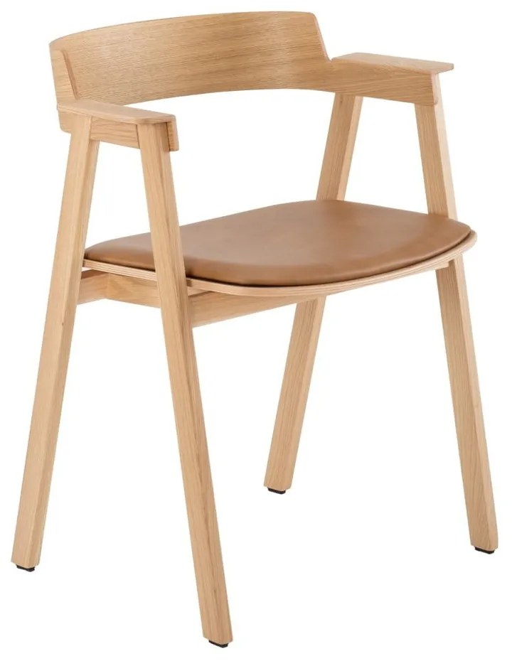 Hnedá/v prírodnej farbe kožená jedálenská stolička s podrúčkami Flip – Gazzda