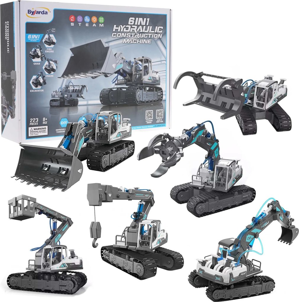 Ramiz Stavebný stroj Set 6v1 pre deti 8+ Hydraulický pohon + stavebné diely 223el.