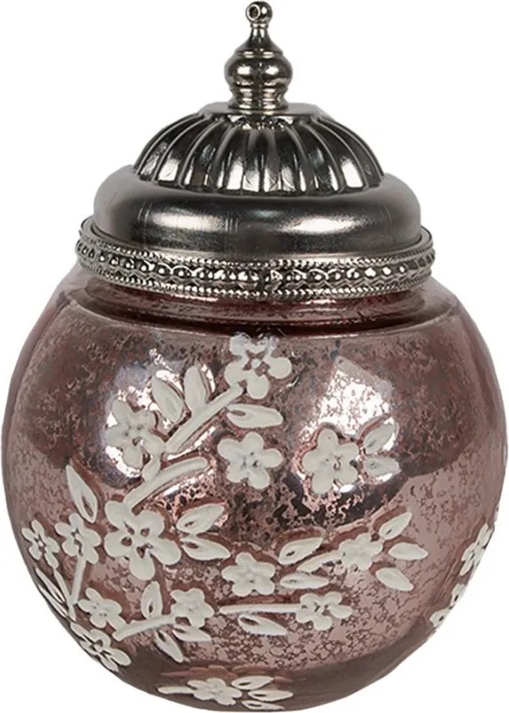 Ružová sklenená svietiaca LED lampáš s kvietkami Balli - Ø 11*15 cm