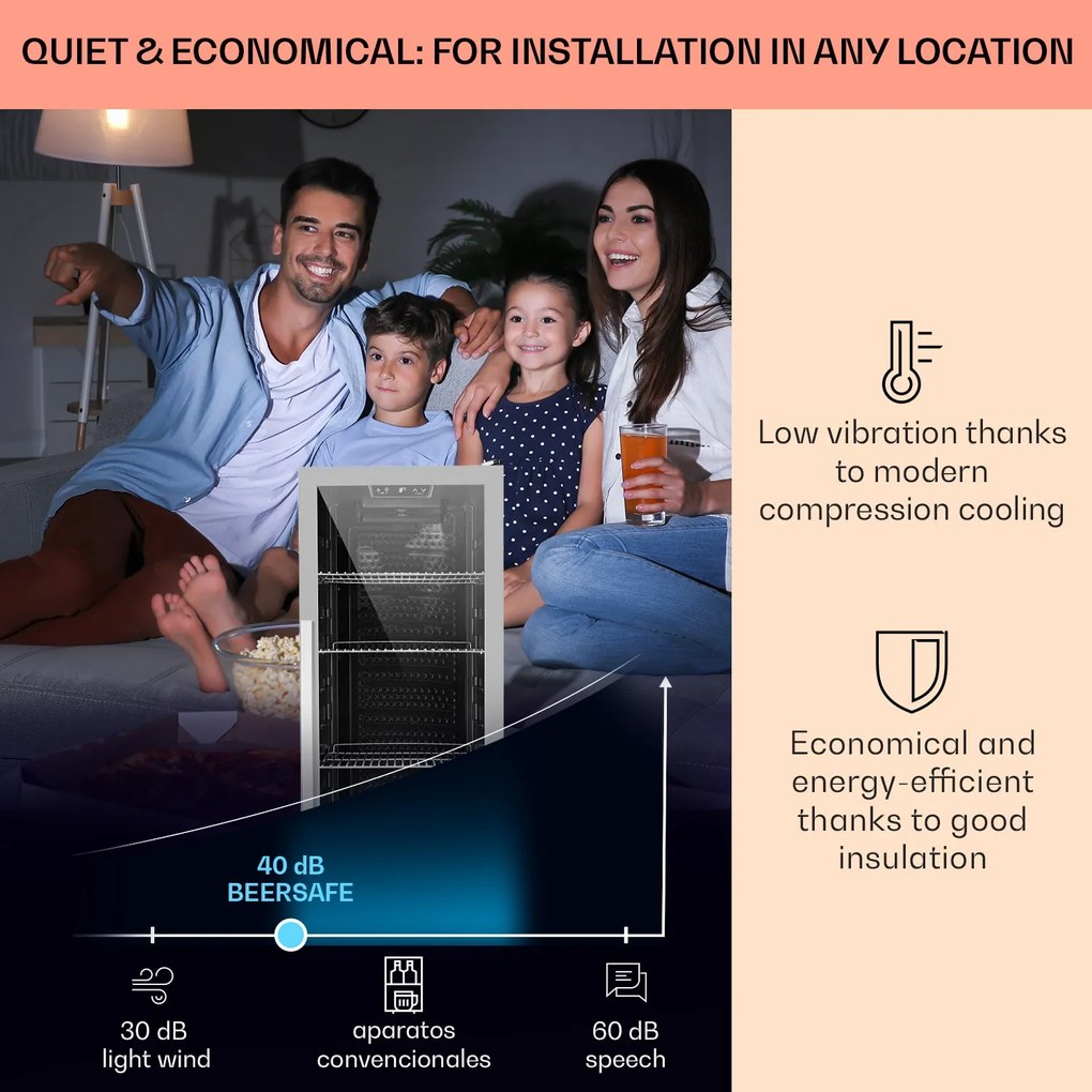 Klarstein Beersafe 6XL, chladnička na nápoje, 201 l, 0-10°C, sklo, energet. trieda G, nehrdzavejúca oceľ