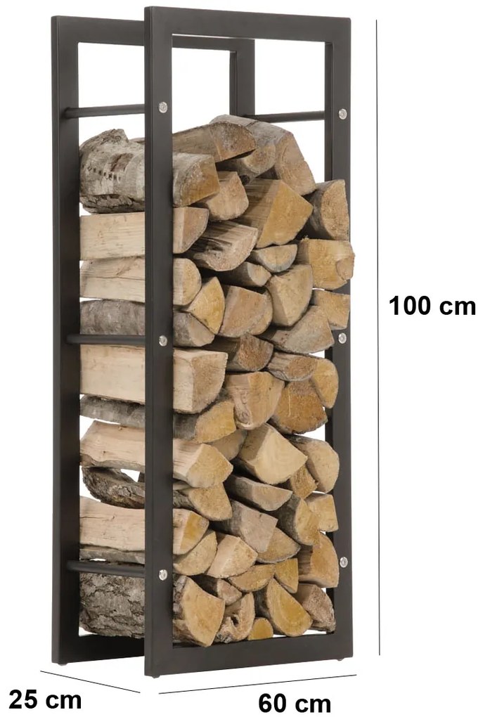 Stojan na palivové drevo Keri 25x60x100, čierny matný