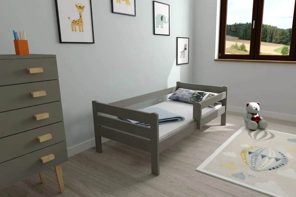 Detská posteľ EDITA z masívu borovice - 200x90 cm - šedá