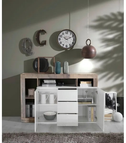 Komoda LENOR bela/rjava