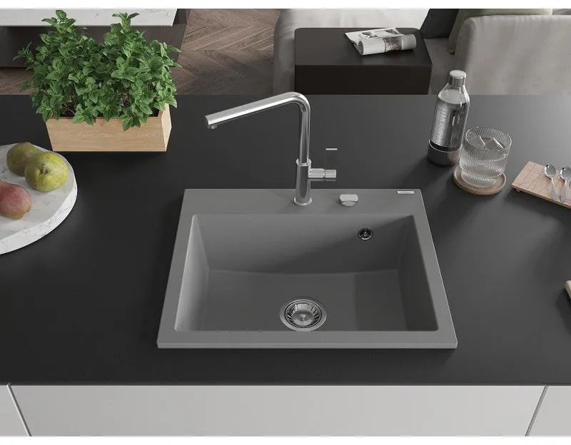 Mexen Oscar, 1-komorový granitový drez 580x490x205 mm, šedá, 6519581000-71