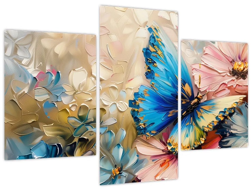 Obraz - Maľba kvetov a motýľov (90x60 cm)