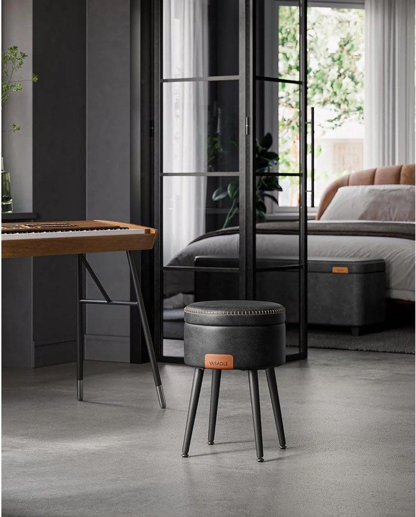 EKHO taburetka, odkladací stolík s úložným priestorom, syntetická koža, čierna