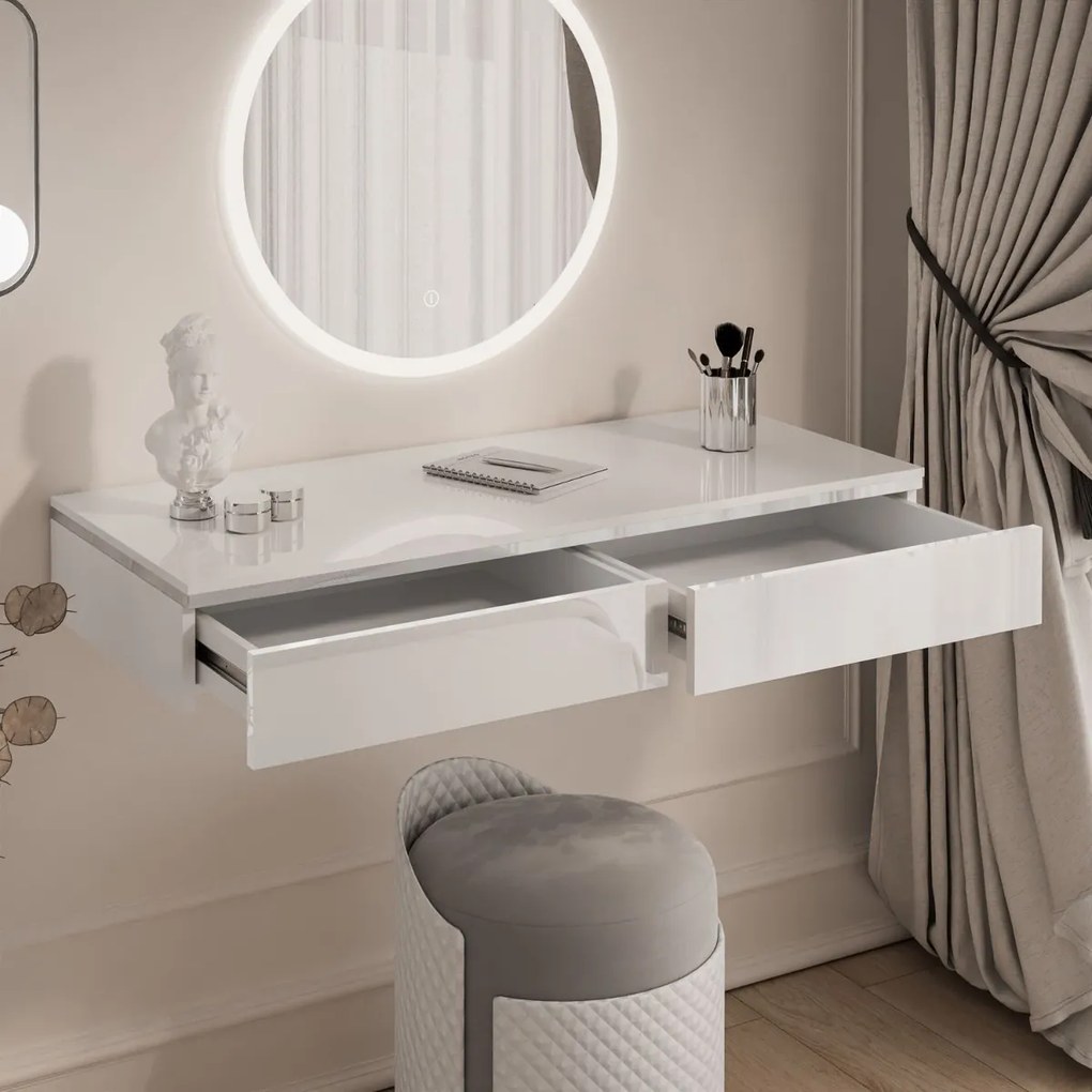 TOALETNÝ STOLÍK NESSIE BIELY LESK + STRIEBORNÝ + ZRKADLO