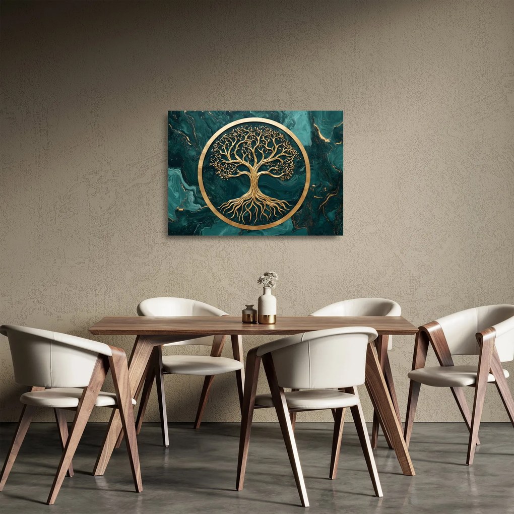 Sklenený obraz – Zlatý strom života v mramore (70x50 cm)