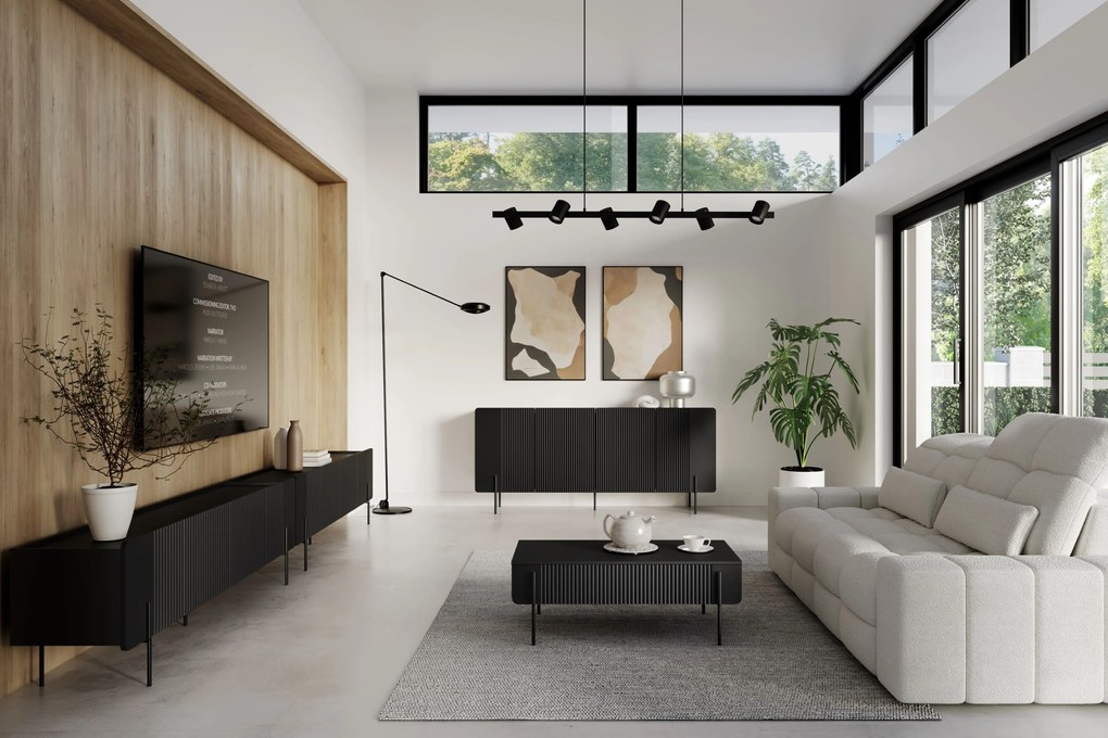 TV stolík Malmi 200 cm - čierny mat / čierna