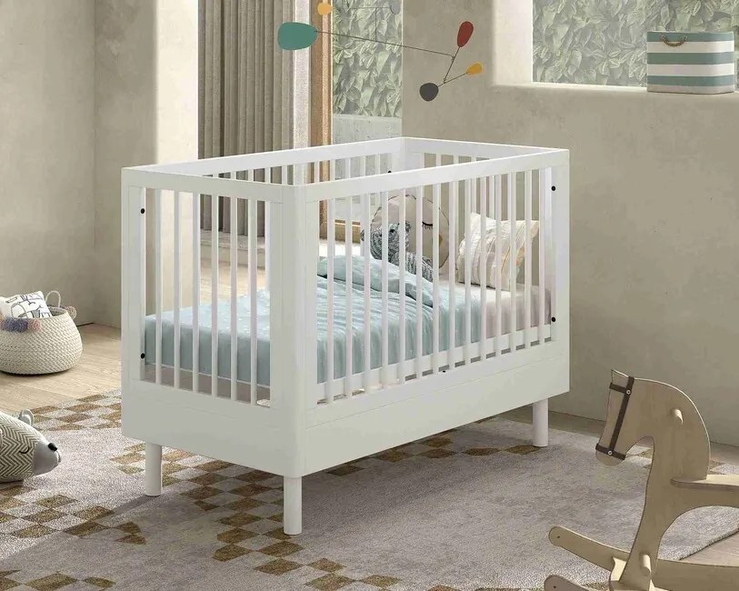 Detská postieľka z bukového dreva Forrest biela 60x120cm