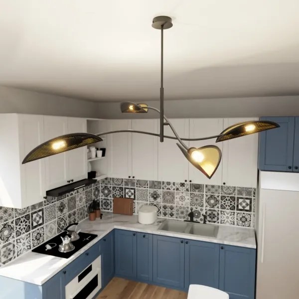 Luster na tyči LOTUS 4xE14/10W/230V čierna/zlatá