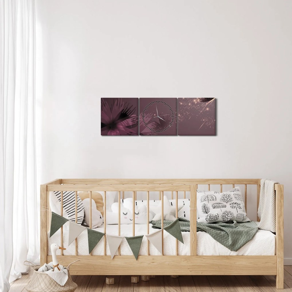 Obraz kvetu s motýľom (s hodinami) (90x30 cm)