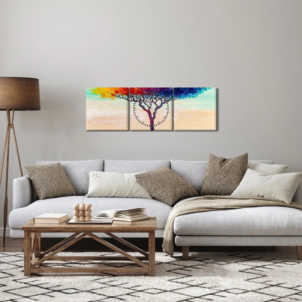 Obraz maľovaného stromu (s hodinami) (90x30 cm)