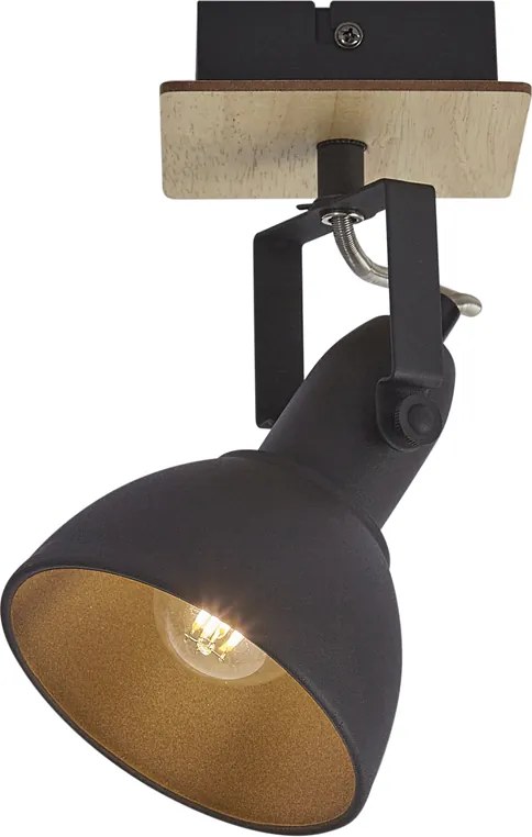 Priemyselný reflektor čierny s drevom otočný a naklápací - Jakub