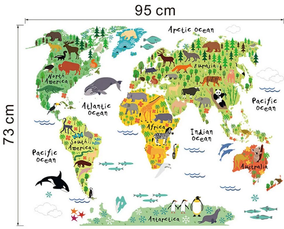 Samolepka na stenu "Farebná Mapa Sveta 2" 95x73 cm