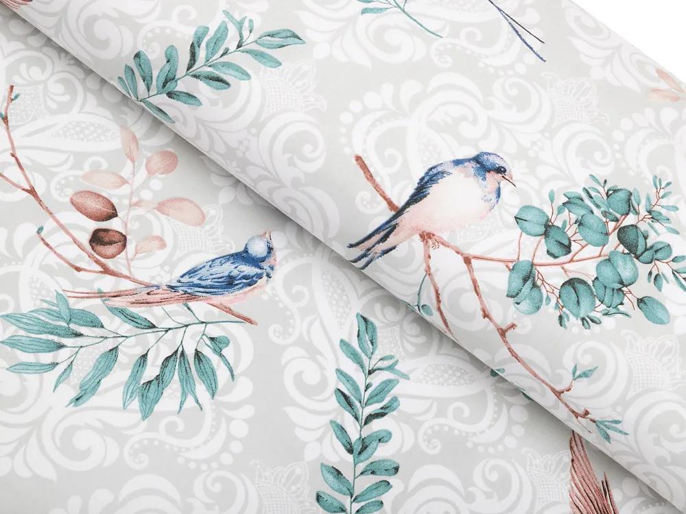 Biante Detské bavlnené posteľné obliečky do postieľky Sandra SA-471 Lastovičky s motýlikmi na svetlo sivom ornamente Do postieľky 100x135 a 40x60 cm