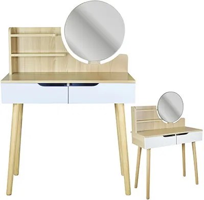Toaletný stolík SCANDI 2 so zrkadlom naturálny / biely