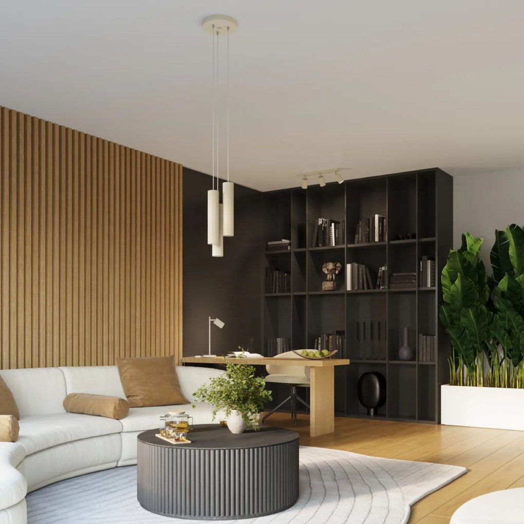 Bodové svietidlo Karbon, 3x béžové kovové tienidlo, (možnosť polohovania)