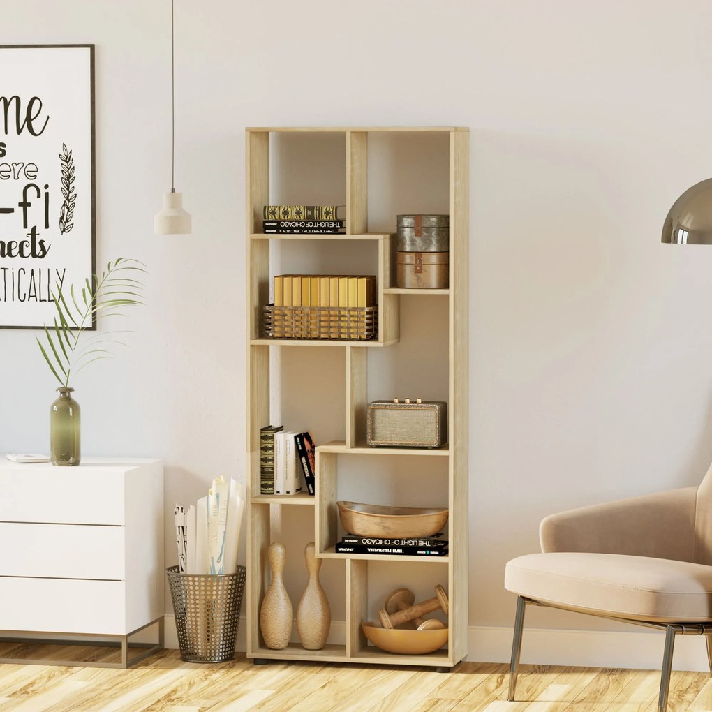 HOMCOM Moderný Zig Zag Knižnica 70L x 24W x 178H cm Drevotrieska Prírodné drevo | Aosom