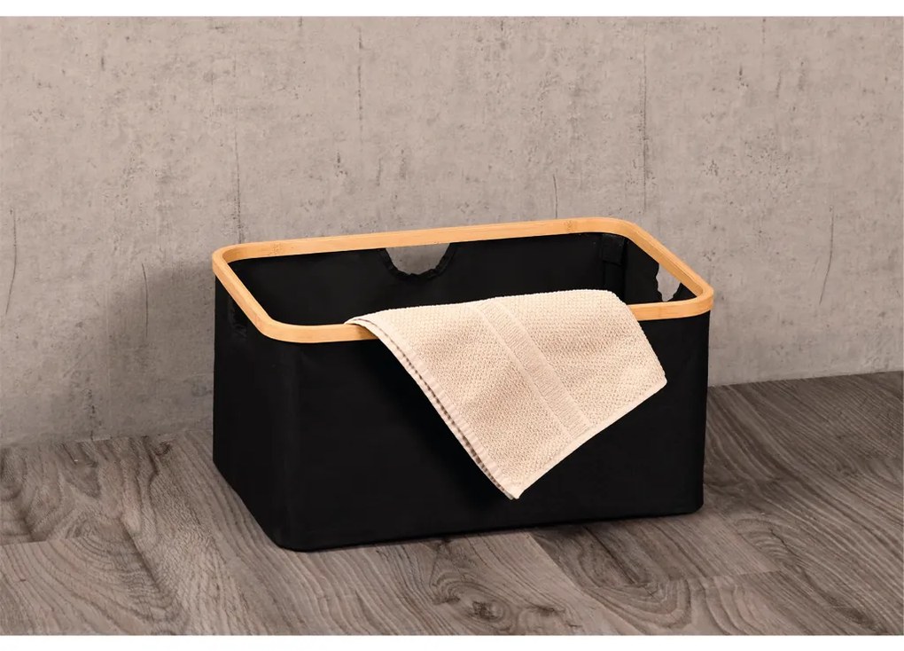 Kesper Úložný box - košík, textilní černý s bambusovým rámem XXL, 57x37x26