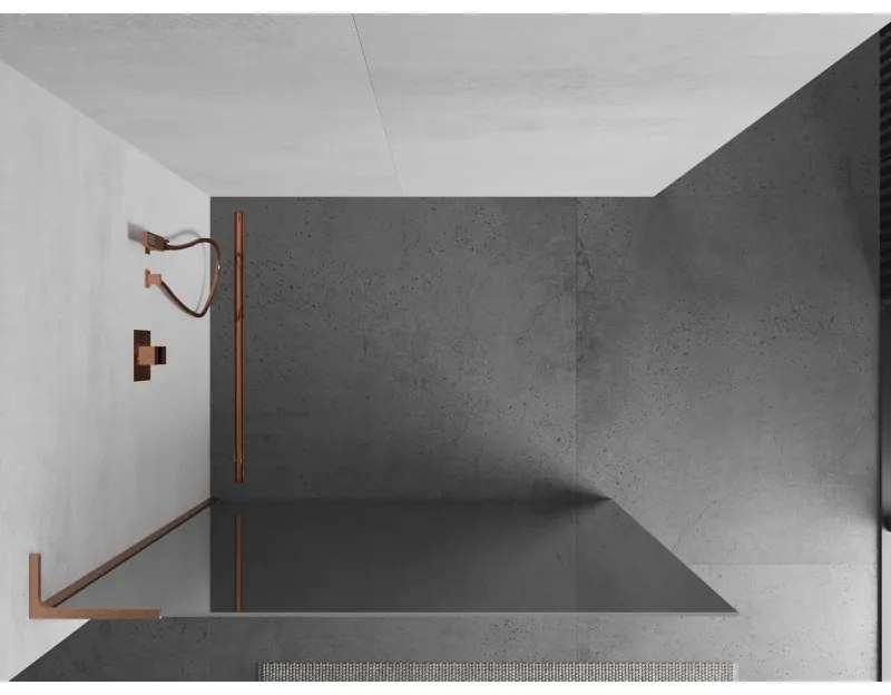 Mexen Kioto L, sprchová zástena Walk-In 90 x 200 cm, 8mm sklo vzor zrkadlo, medený matný profil, 800-090-103-65-50