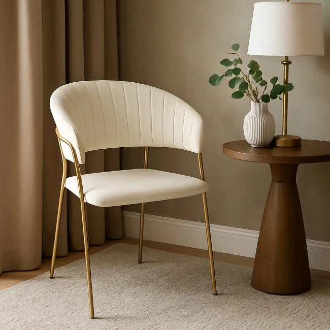 Jedálenská stolička COLIN zamatová, zlatá / béžová