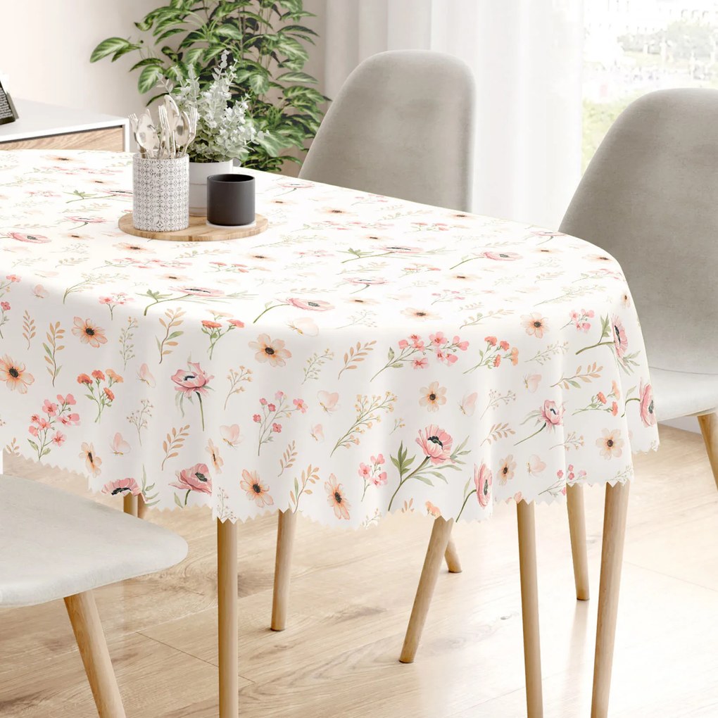 Goldea oválny teflónový obrus - ružové kvietky 140 x 180 cm