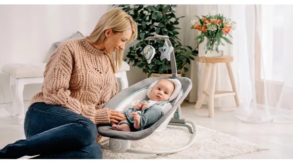 Lionelo - Detské vibrujúce hojdacie lehátko s melódiou PASCAL 2xAA šedá/tyrkysová