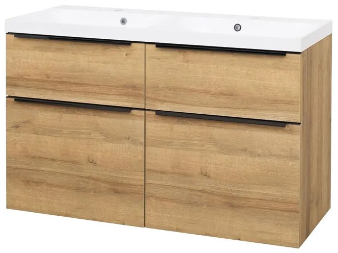 Mereo Mereo, Mailo, kúpeľňová skrinka s umývadlom z liateho mramoru 121 cm, čierne madlo, MER-CN523MB