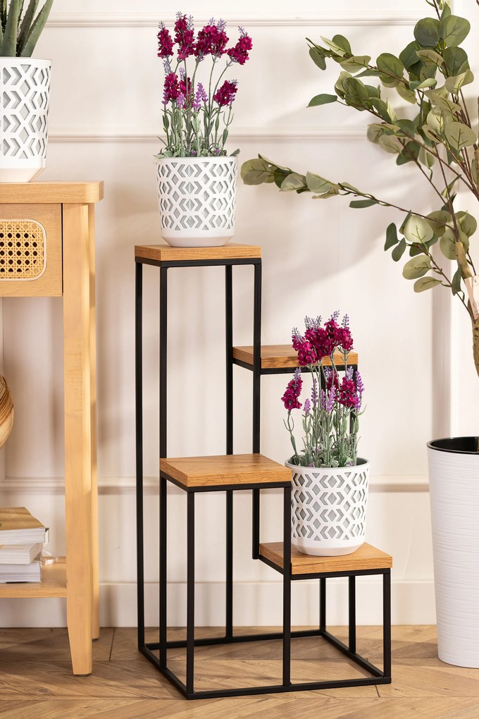 STOJAN NA KVETINÁČ KASKADA 79X40X40 CM ČIERNA/HNEDÁ