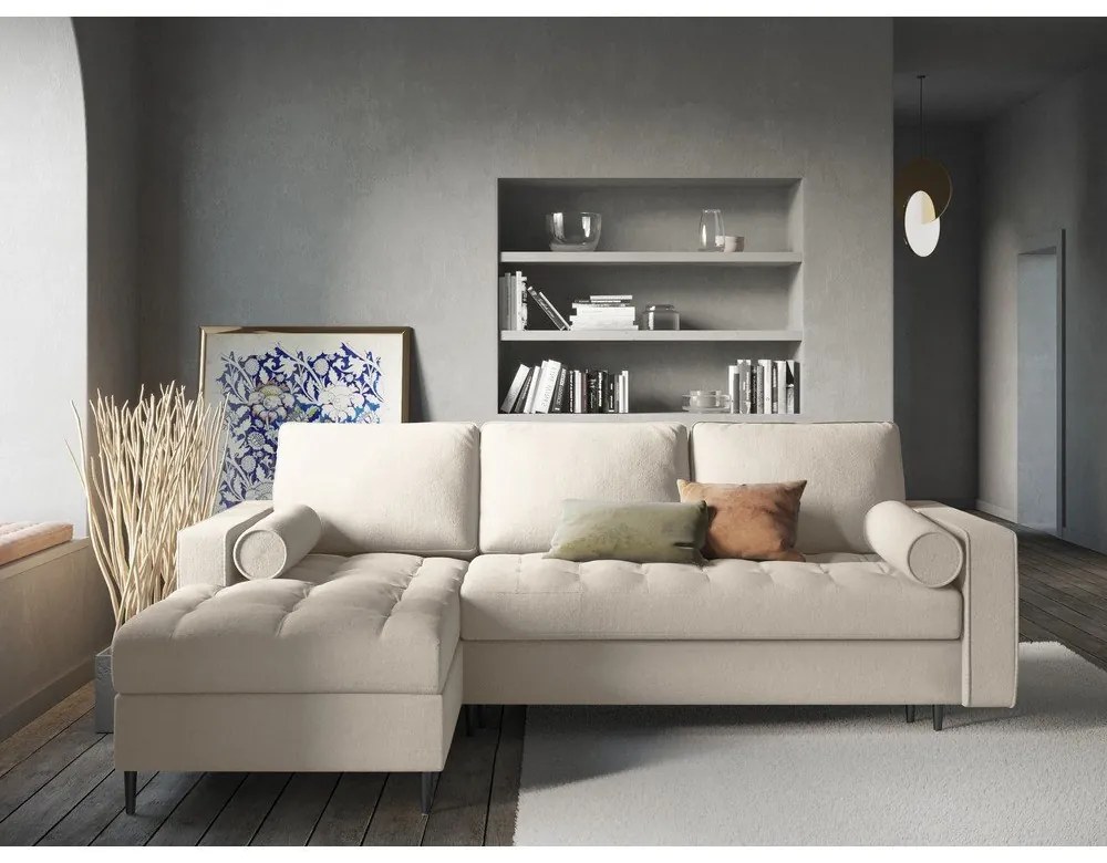 Svetlobéžová rozkladacia rohová pohovka Milo Casa Santo, ľavý roh