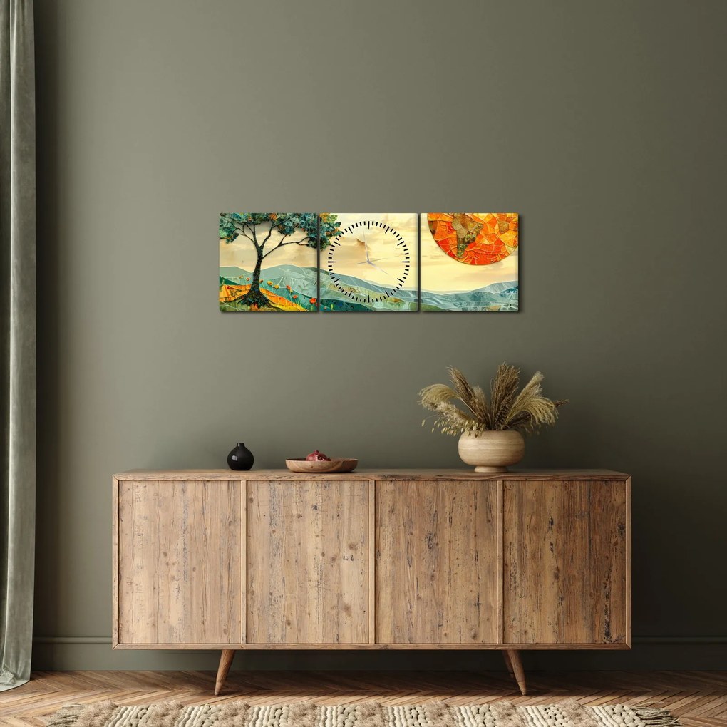 Obraz - Ilustrácia krajiny (s hodinami) (90x30 cm)