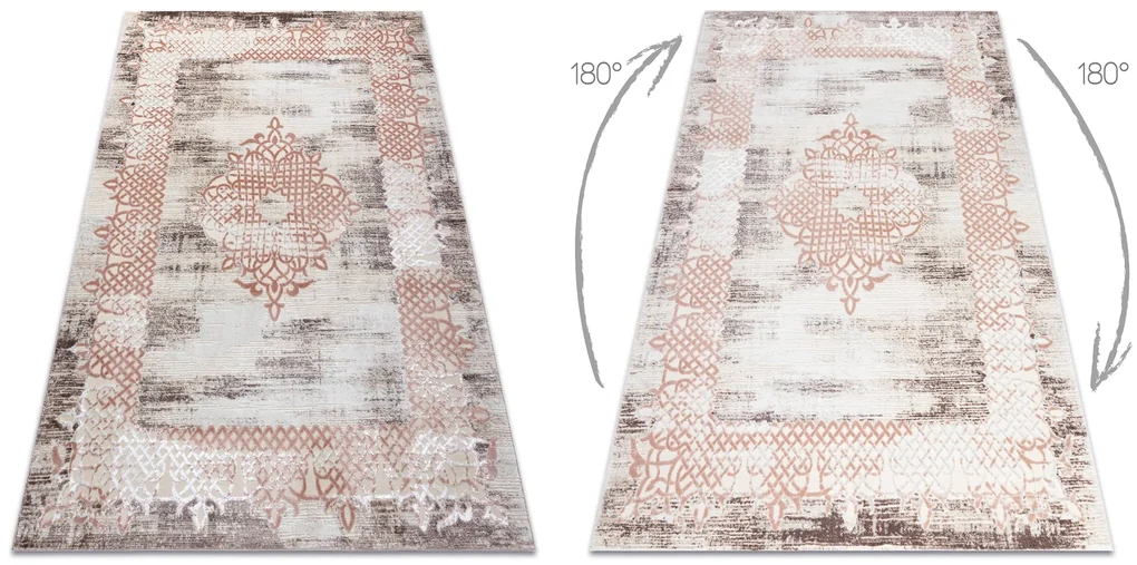 Koberec CORE W9797 rám, rozeta, béžový / ružový