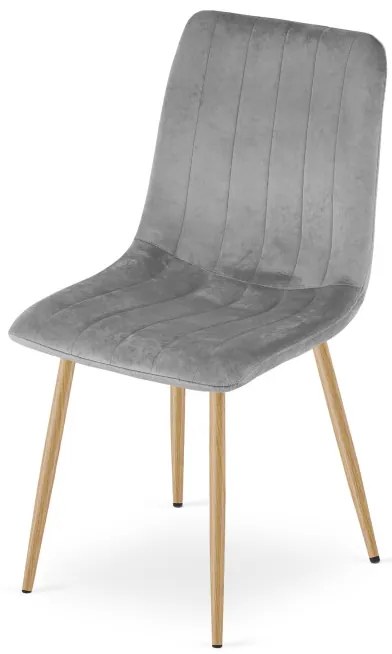 Set štyroch jedálenských stoličiek LAVA zamatové, svetlosivé / hnedé nohy (4 ks)