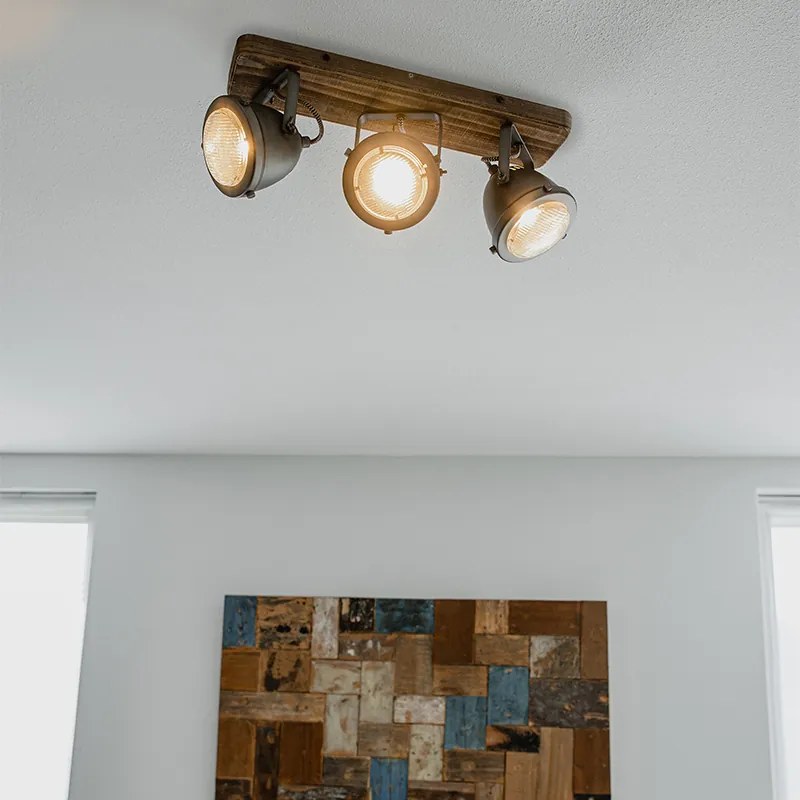 Priemyselné bodové svetlo oceľ s drevom nakloniteľné 3-svetlo - Emado
