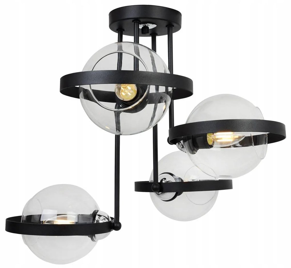 Stropné svietidlo Haga Ring, 4x transparentné sklenené tienidlo (výber z 3 farieb uchytenia)