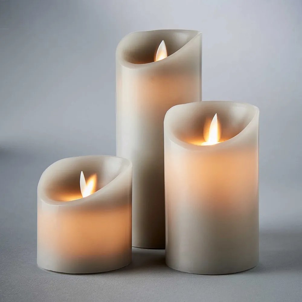 GLOWING FLAME LED Sviečky set 3 ks - sivá