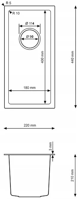 Erga HD, 1-komorový oceľový drez 220x440x210 mm, brúsená zlatá, ERG-MLS-HD2244G