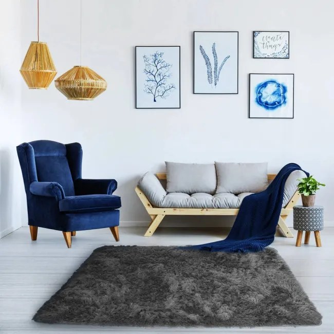 Protišmykový koberec SHAGGY tmavosivý