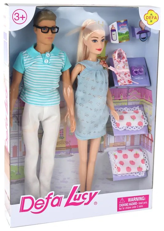 Lean Toys Tehotná bábika Lucy a otec Kevin – Blond vlasy