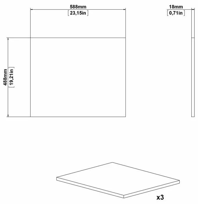 Doplnkové police do šatníkovej skrine v súprave 3 ks (šírka 58.8 cm) Verona – Tvilum