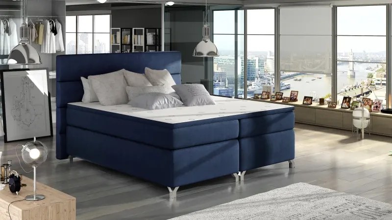 Posteľ Boxspring Amadeus 200x180, tm. modrá (látka - bao 18)