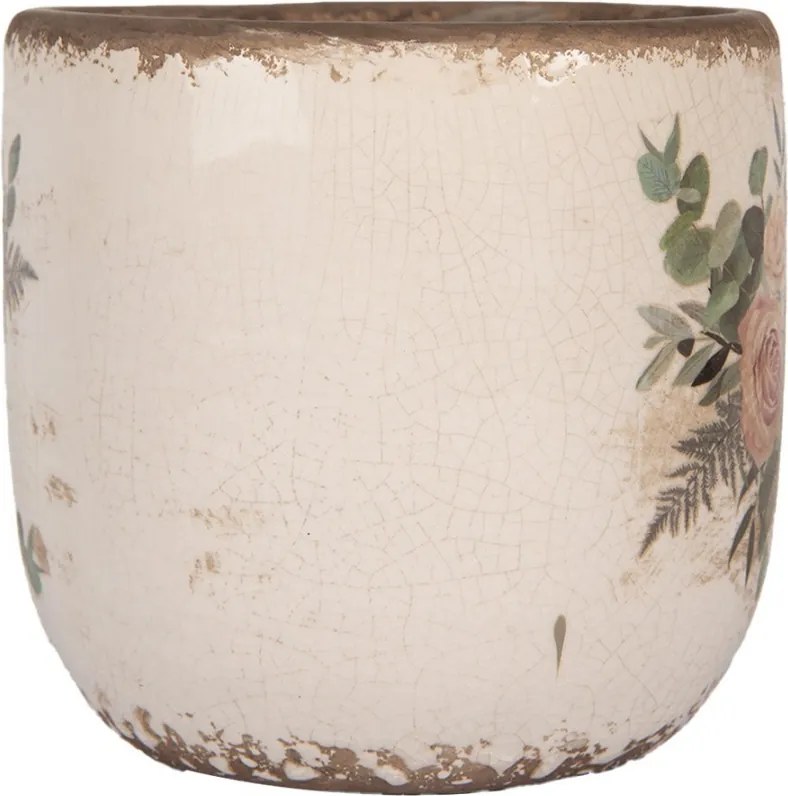 Béžový keramický kvetináč s kvetmi Protea Eucalypt M - Ø 14*13 cm