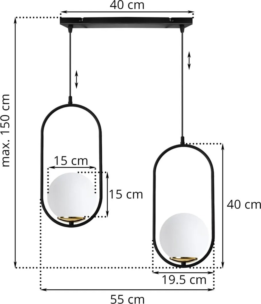 Závesné svietidlo Florence, 2x biele sklenené tienidlo, b/g, UI